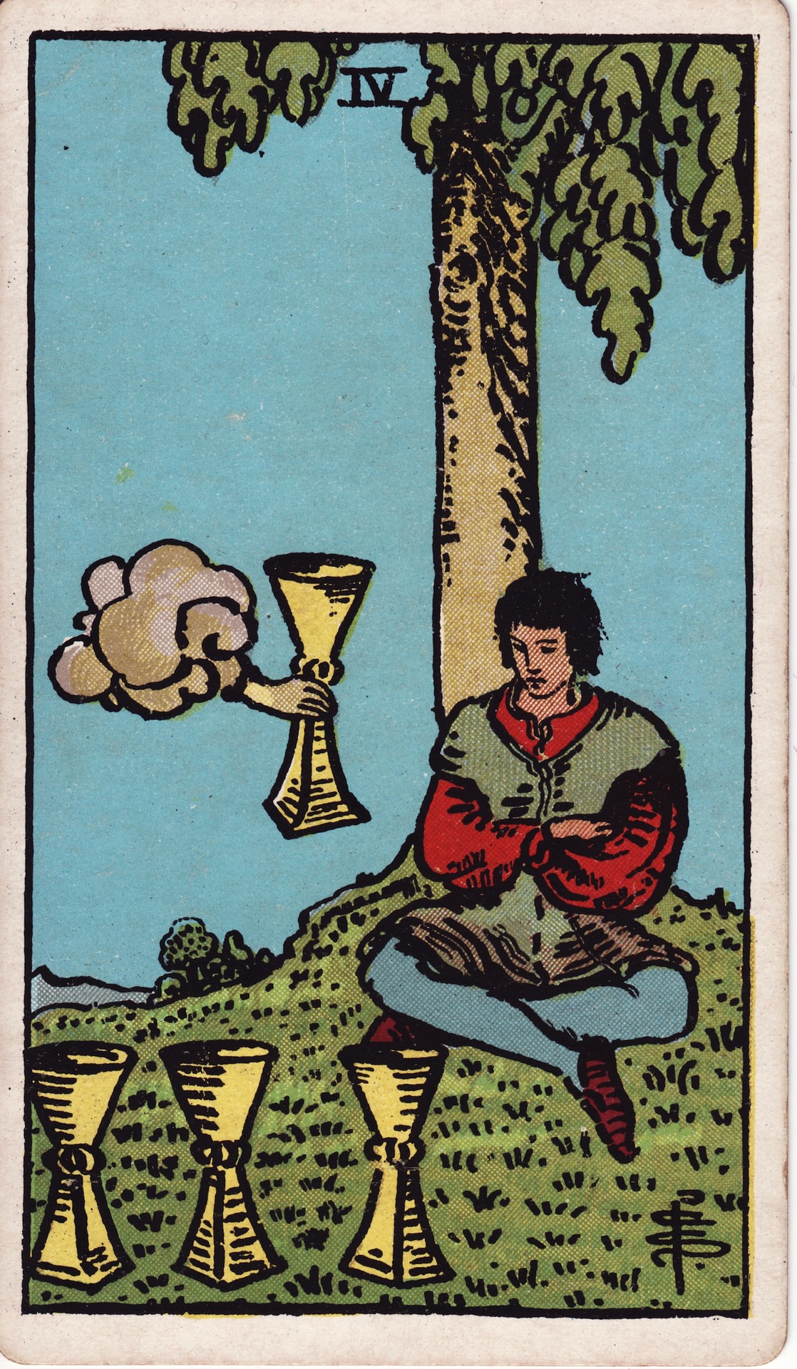 Four of Cups — original Rider–Waite–Smith artwork by Pamela Colman Smith