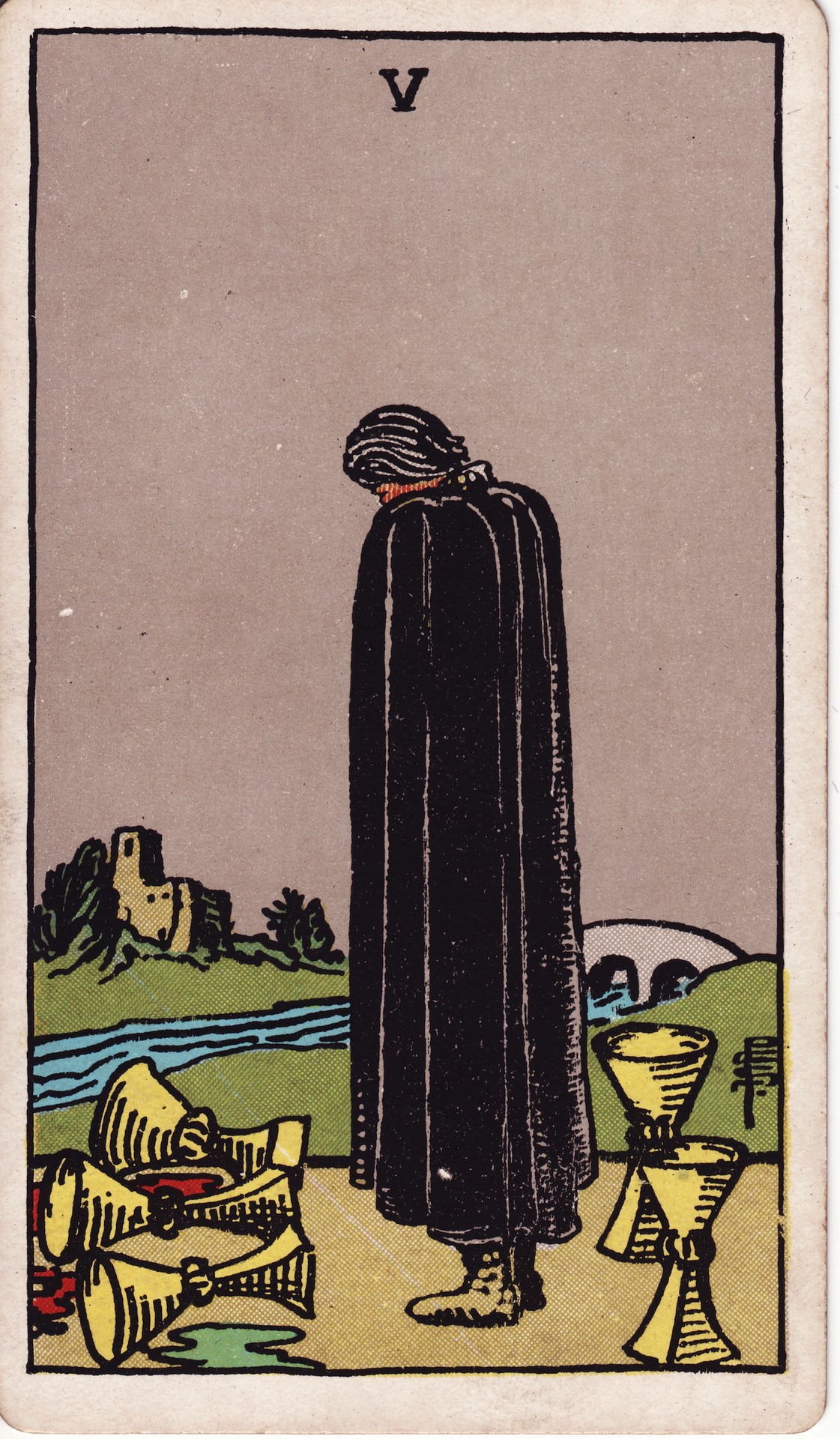 Five of Cups — original Rider–Waite–Smith artwork by Pamela Colman Smith