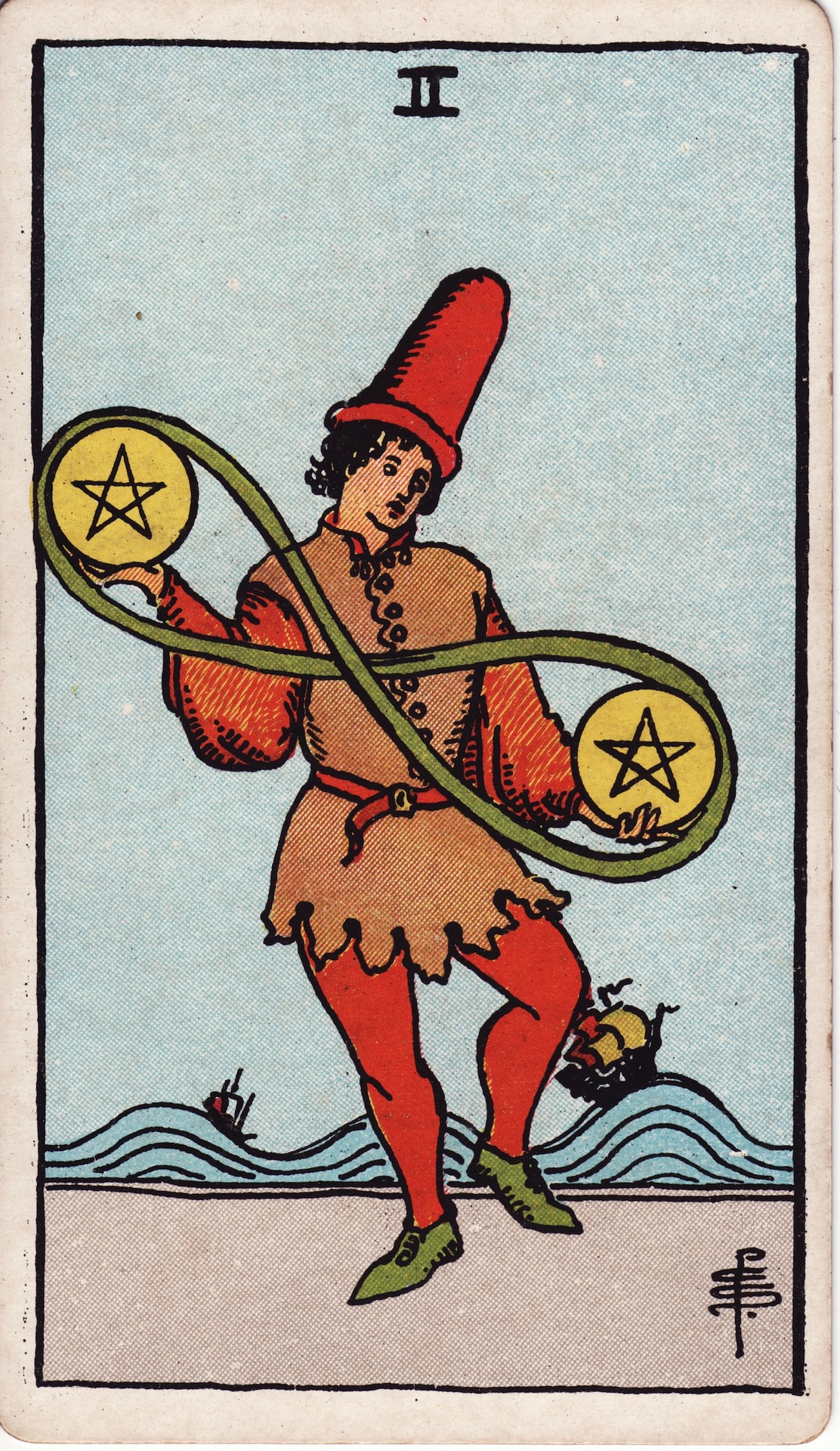 Two of Pentacles — original Rider–Waite–Smith artwork by Pamela Colman Smith