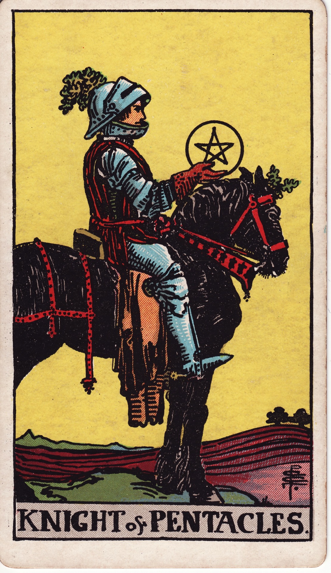 Knight of Pentacles — original Rider–Waite–Smith artwork by Pamela Colman Smith
