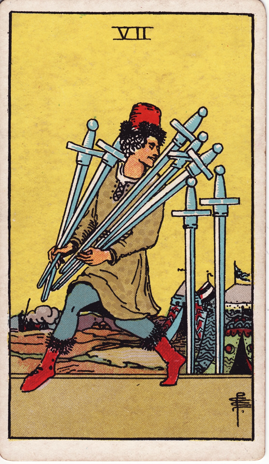 Seven of Swords — original Rider–Waite–Smith artwork by Pamela Colman Smith