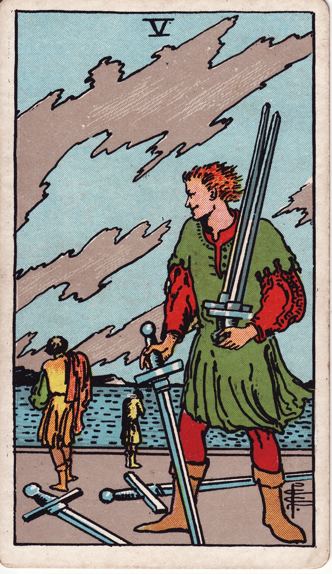 Five of Swords — original Rider–Waite–Smith artwork by Pamela Colman Smith