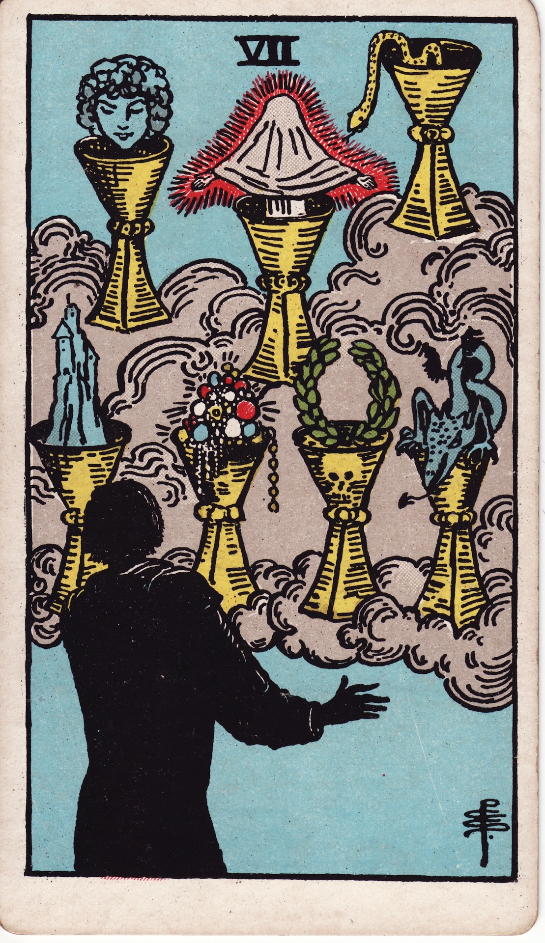 Seven of Cups — original Rider–Waite–Smith artwork by Pamela Colman Smith