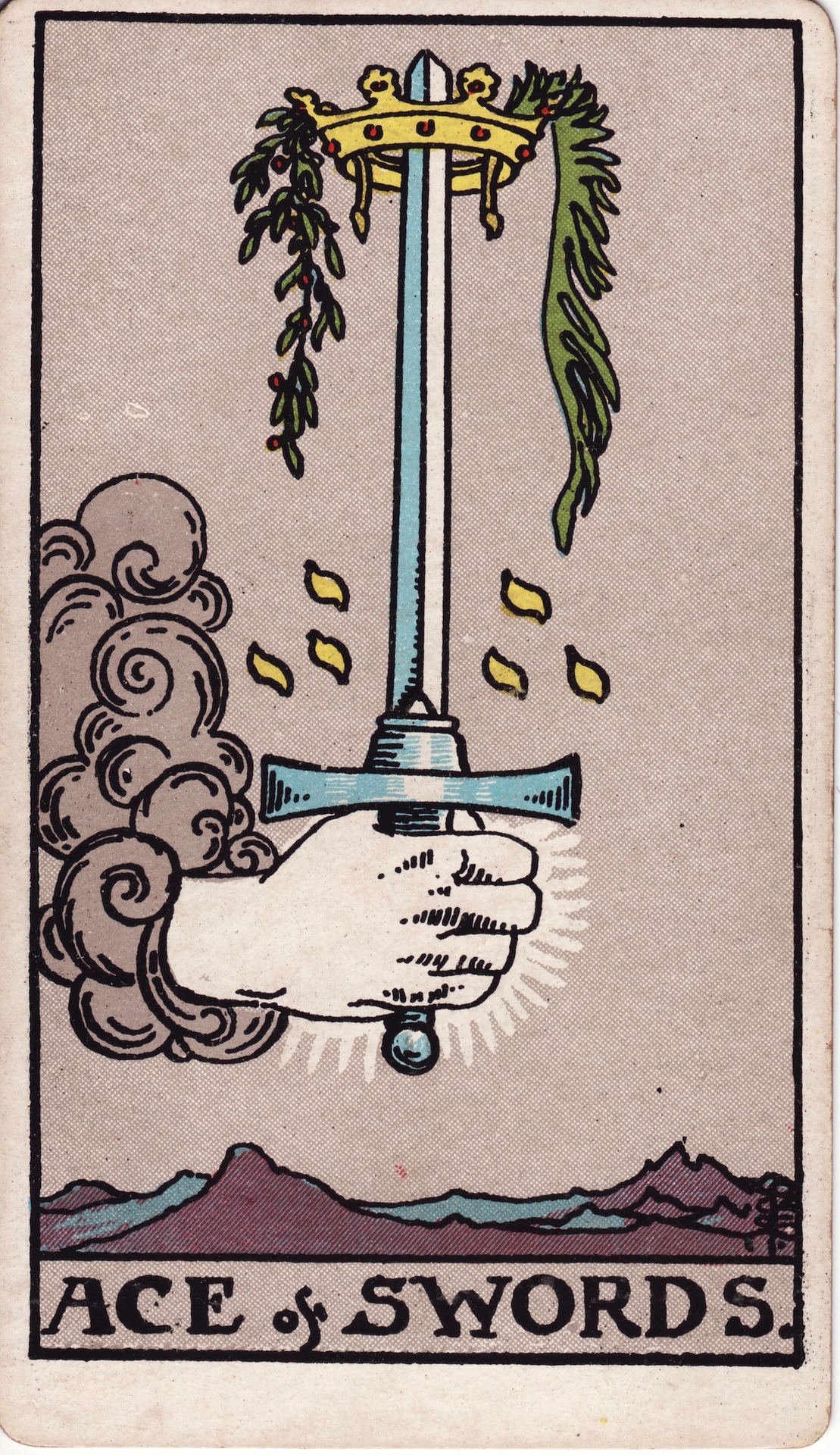 Ace of Swords — original Rider–Waite–Smith artwork by Pamela Colman Smith