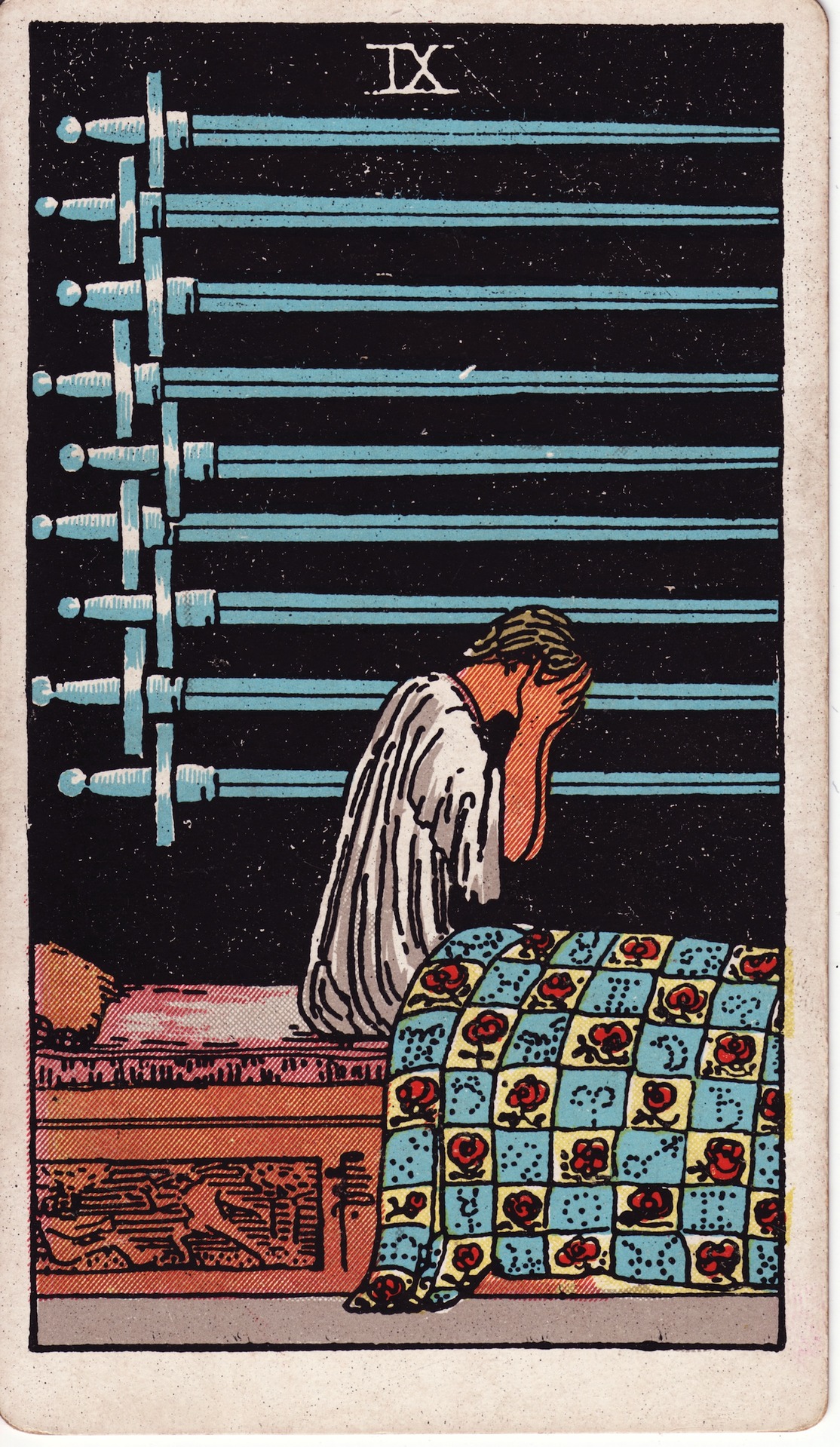 Nine of Swords — original Rider–Waite–Smith artwork by Pamela Colman Smith