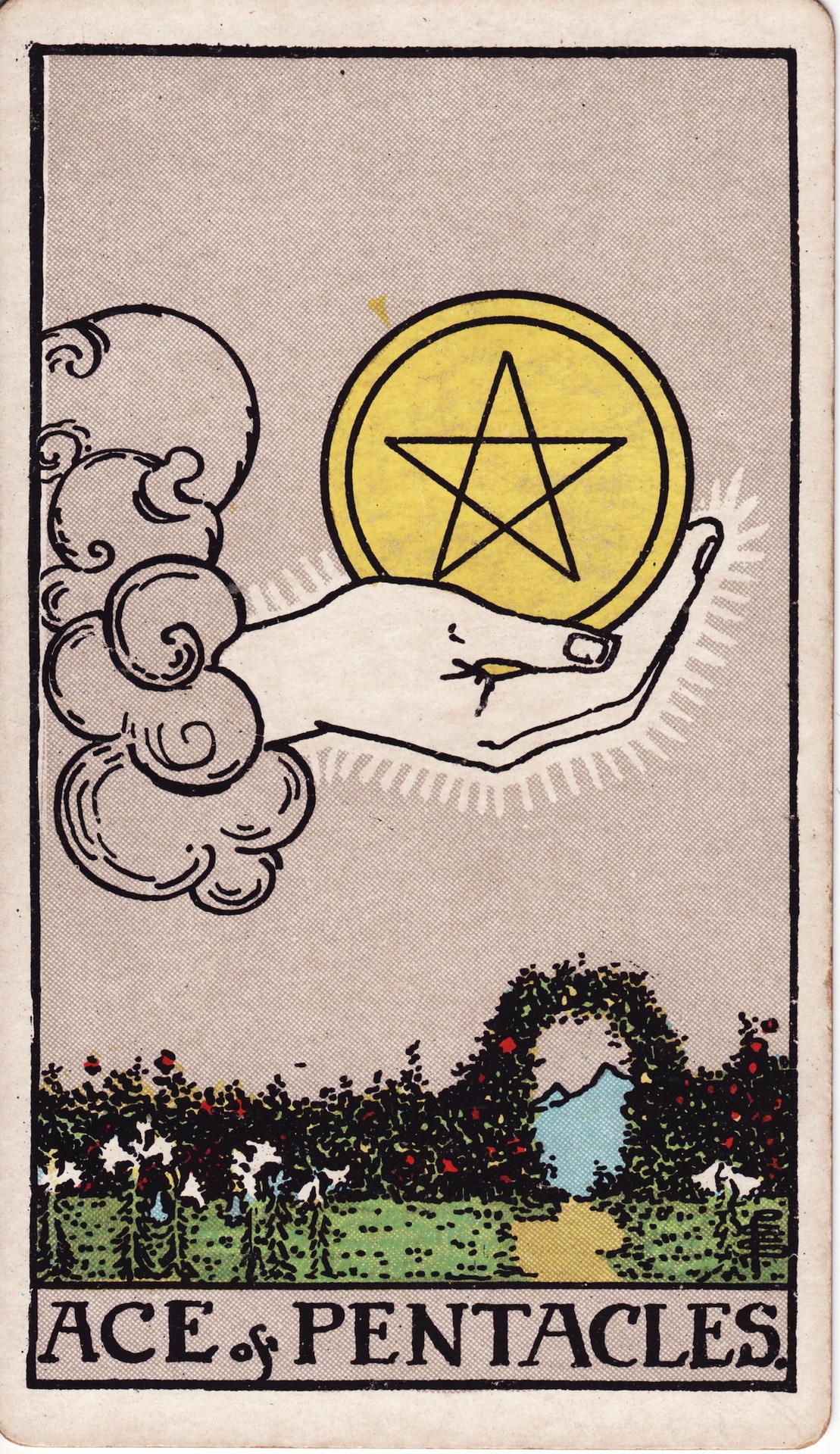 Ace of Pentacles — original Rider–Waite–Smith artwork by Pamela Colman Smith