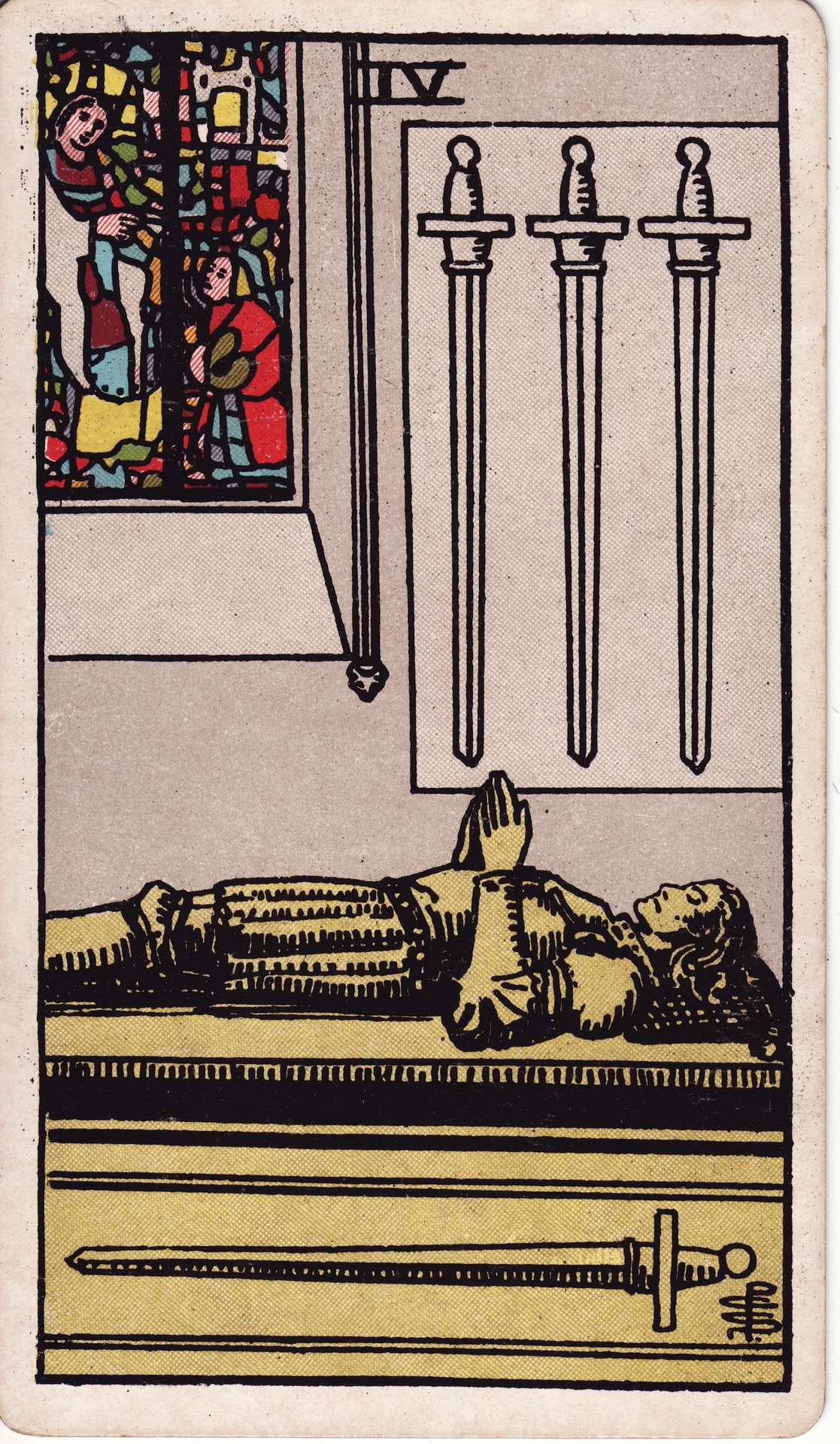 Four of Swords — original Rider–Waite–Smith artwork by Pamela Colman Smith
