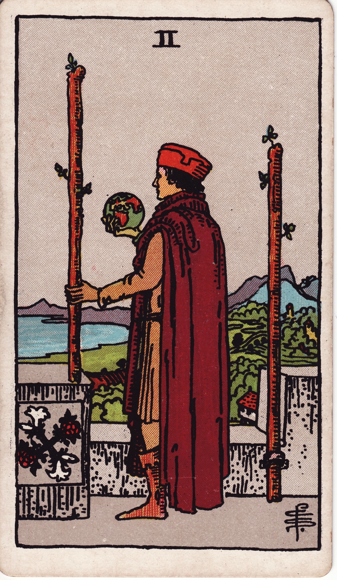 Two of Wands — original Rider–Waite–Smith artwork by Pamela Colman Smith