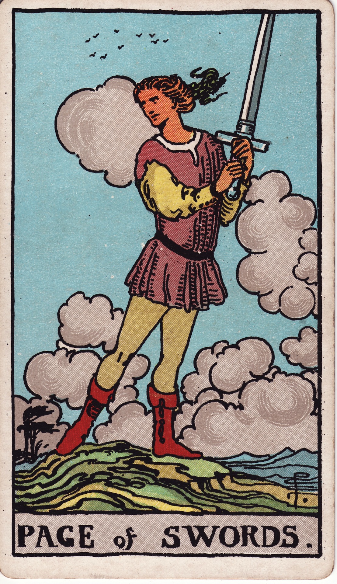 Page of Swords — original Rider–Waite–Smith artwork by Pamela Colman Smith