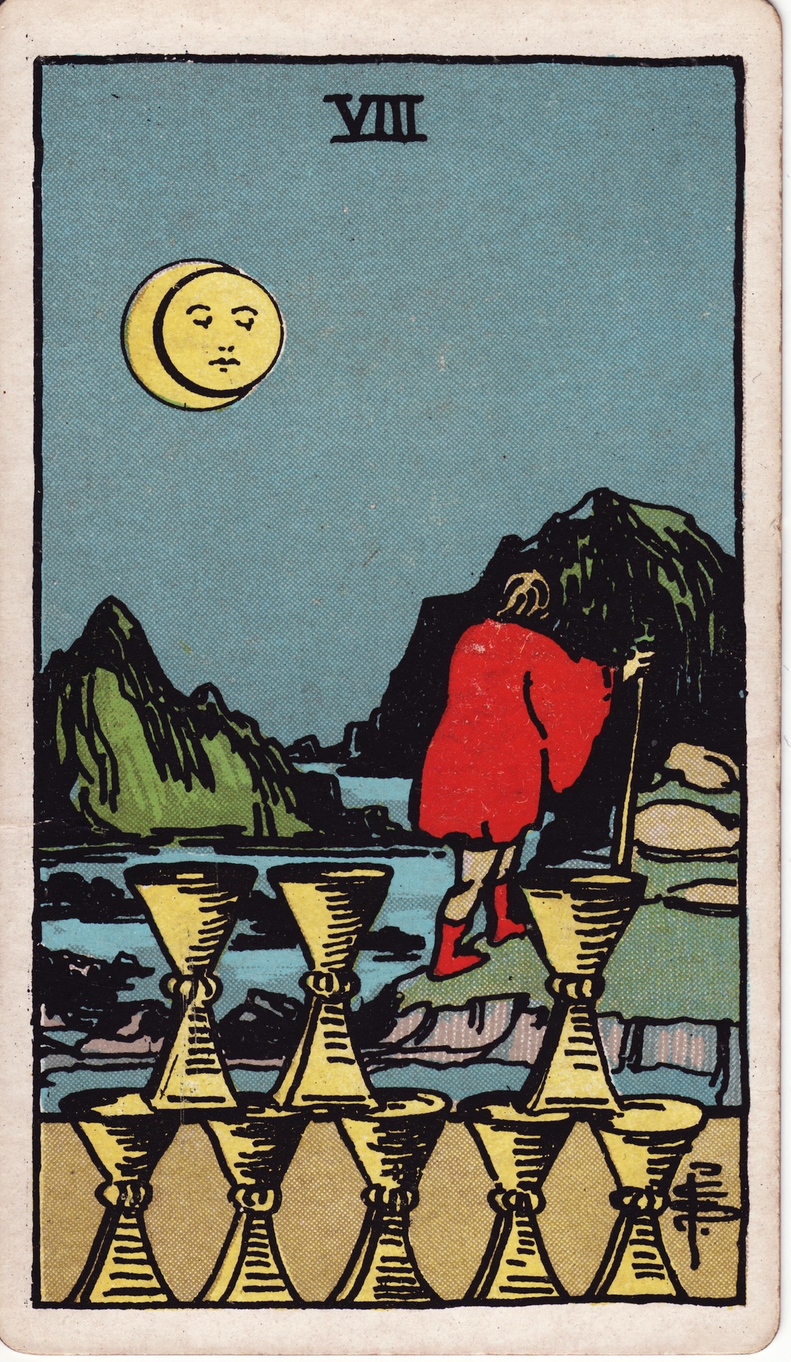 Eight of Cups — original Rider–Waite–Smith artwork by Pamela Colman Smith