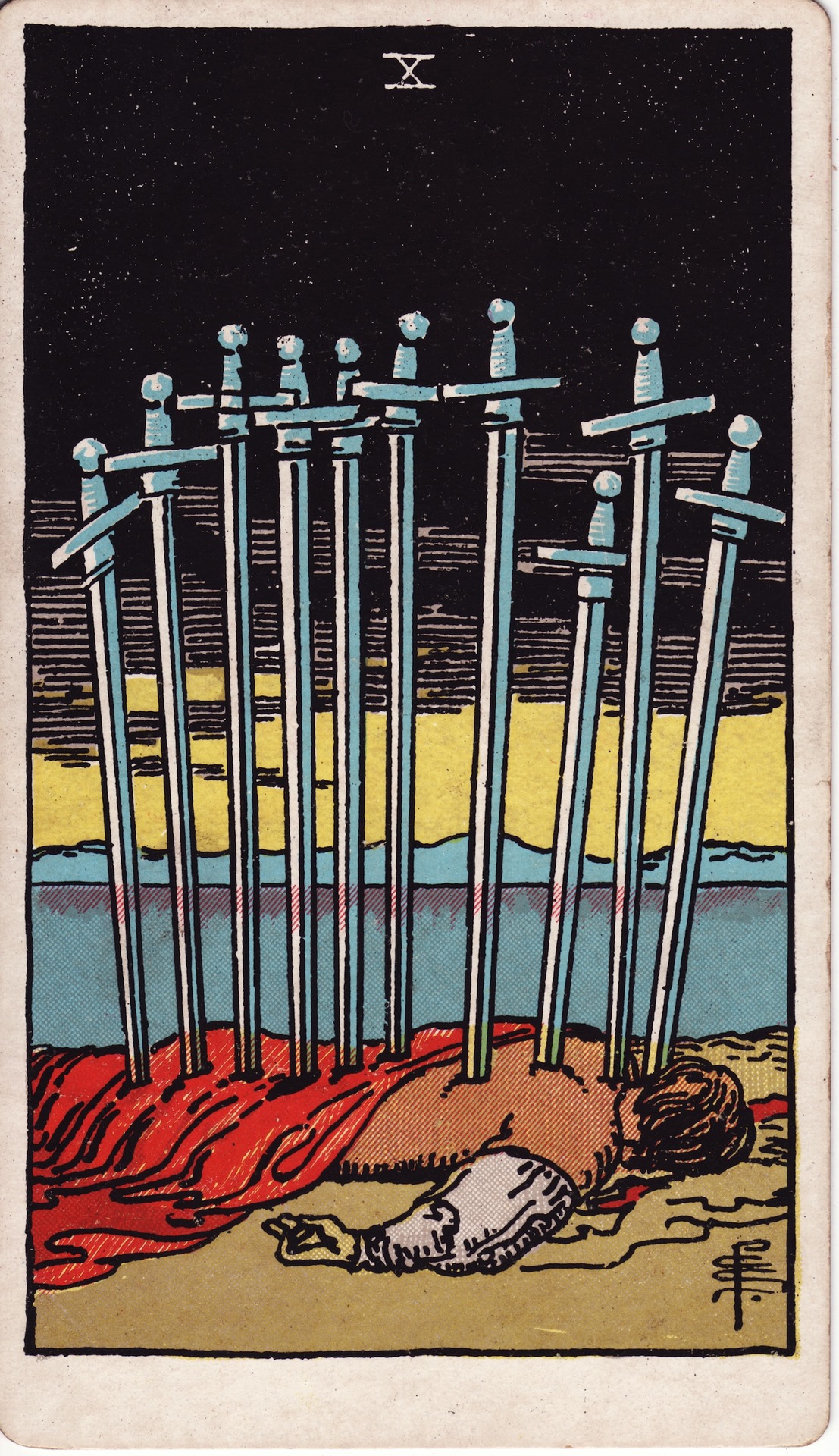 Ten of Swords — original Rider–Waite–Smith artwork by Pamela Colman Smith