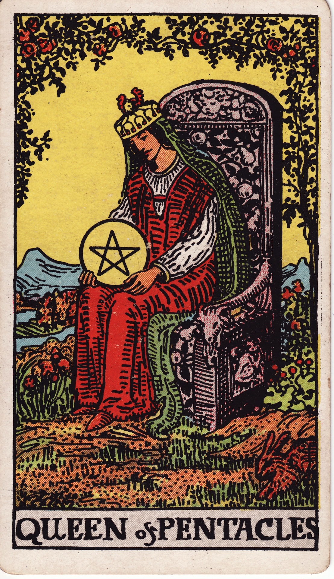 Queen of Pentacles — original Rider–Waite–Smith artwork by Pamela Colman Smith